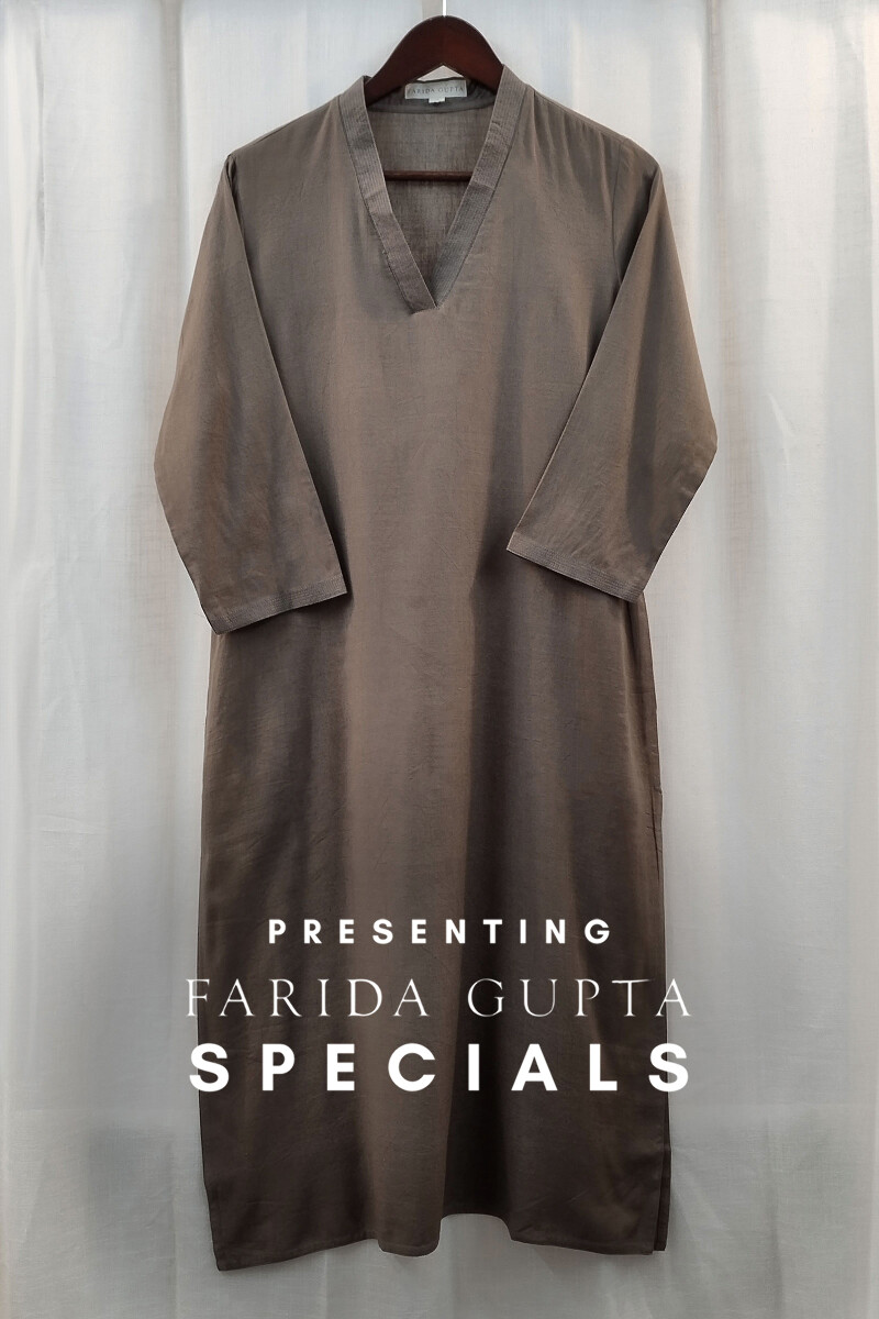 Dark Khaki Handcrafted Straight Handloom Cotton Kurta