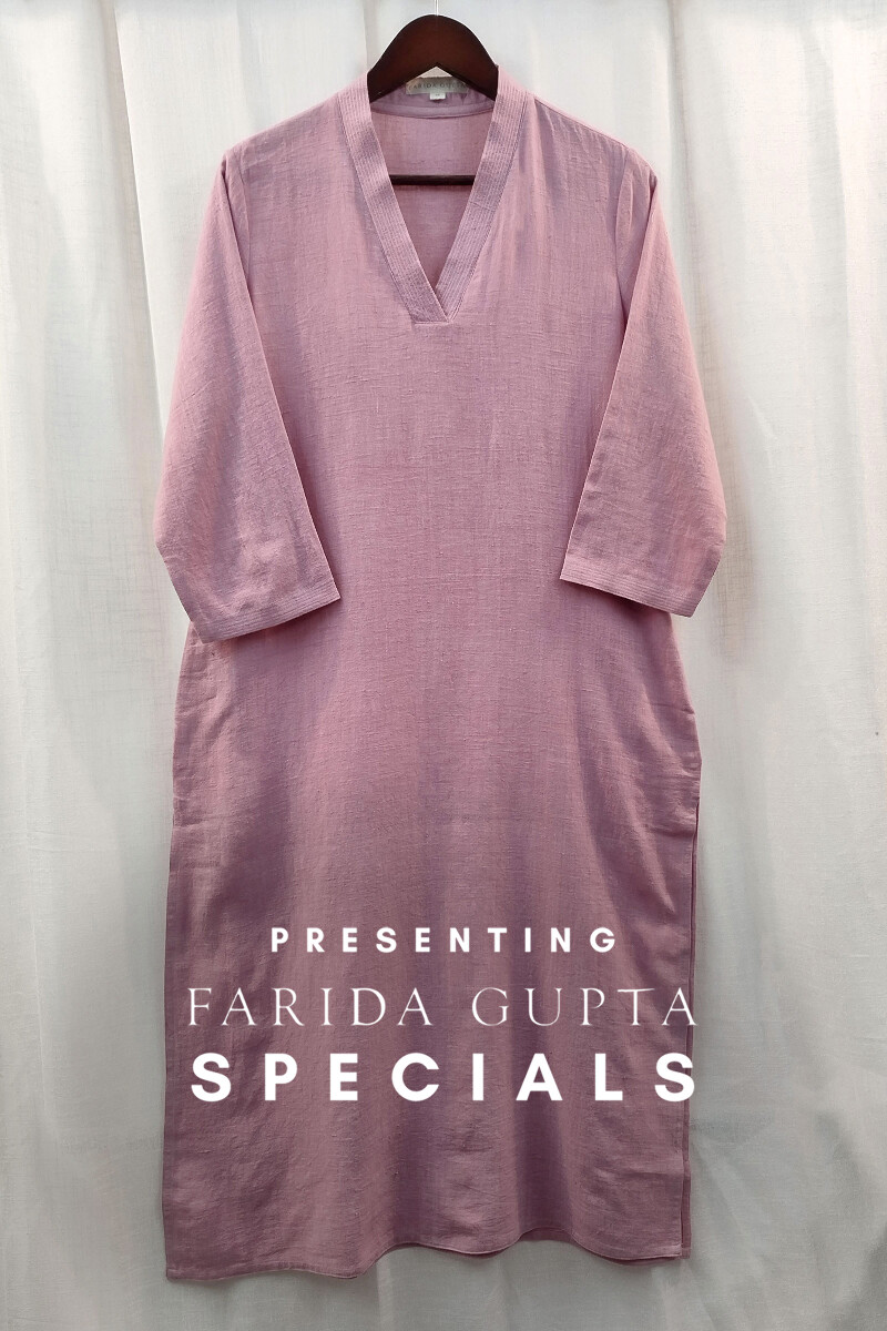 Rose Pink Handcrafted Straight Handloom Cotton Kurta