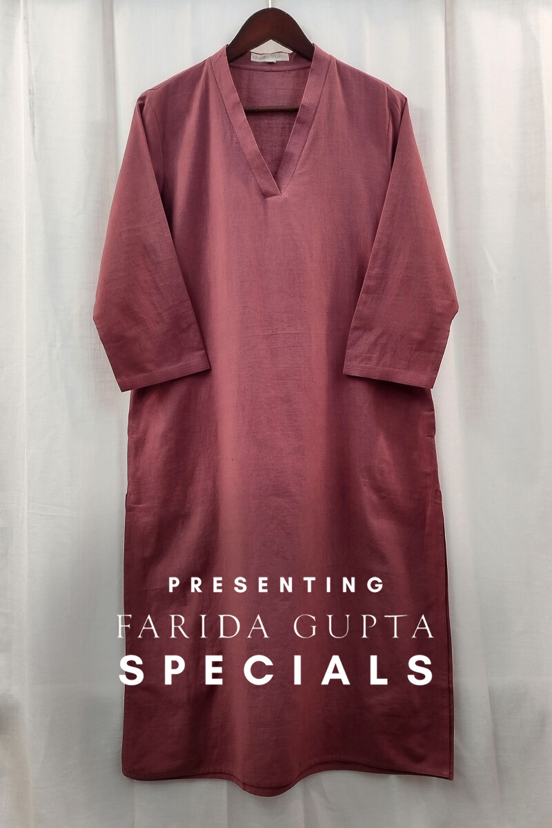 Light Maroon Handcrafted Straight Handloom Cotton Kurta