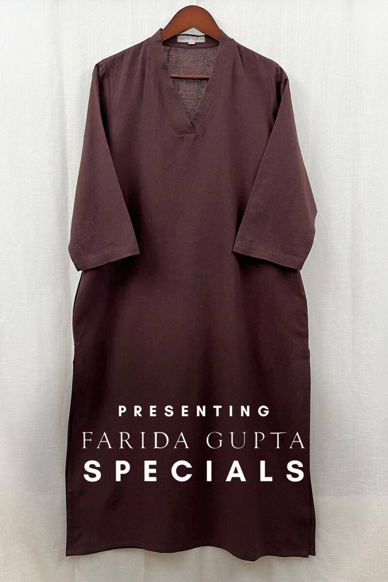 Dark Brown Handcrafted Straight Handloom Cotton Kurta