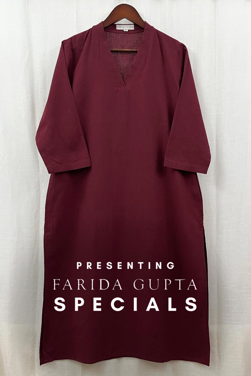 Plum Handcrafted Straight Handloom Cotton Kurta
