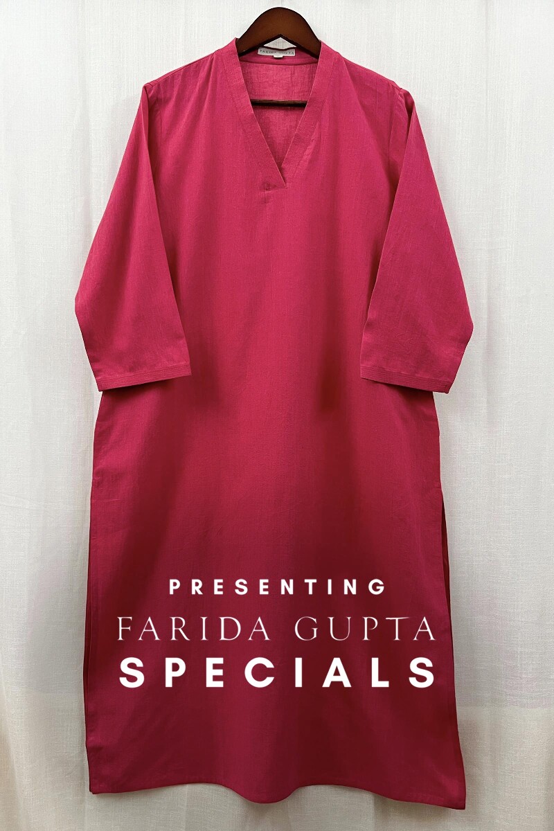 Pink Handcrafted Straight Handloom Cotton Kurta