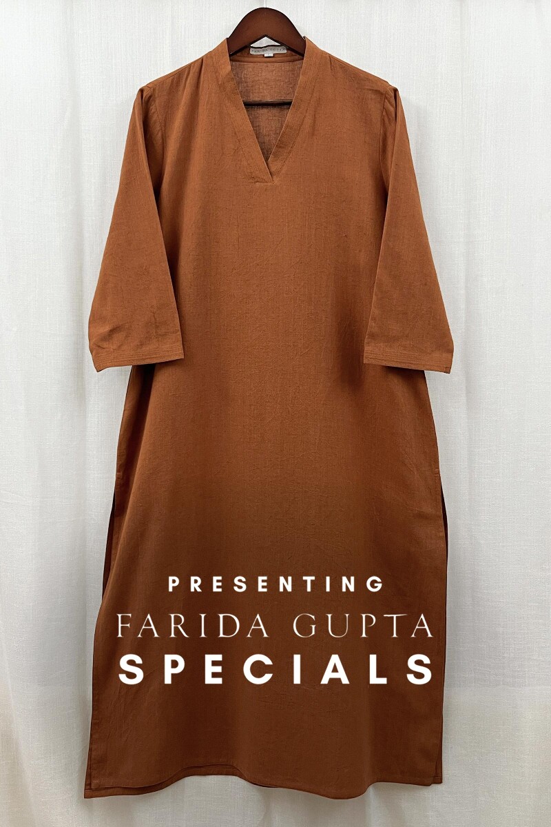 Rust Handcrafted Straight Handloom Cotton Kurta