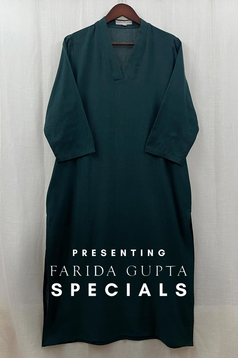 Pine Green Handcrafted Straight Handloom Cotton Kurta
