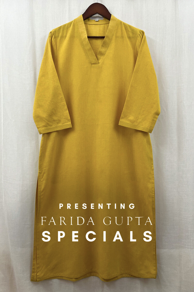 Yellow Handcrafted Straight Handloom Cotton Kurta