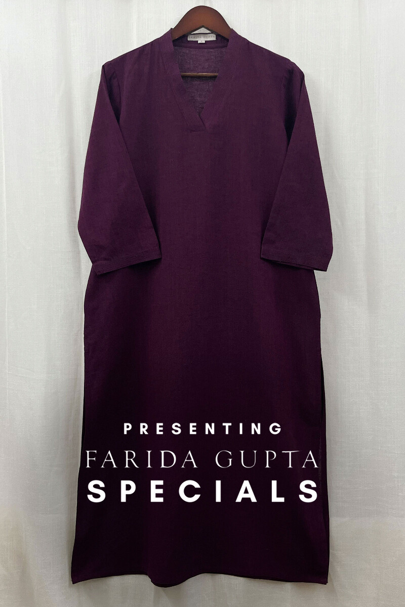 Dark Purple Handcrafted Straight Handloom Cotton Kurta