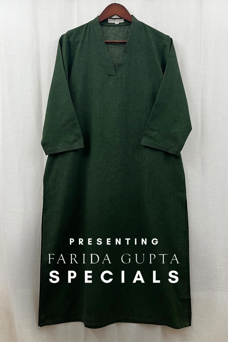 Dark Green Handcrafted Straight Handloom Cotton Kurta