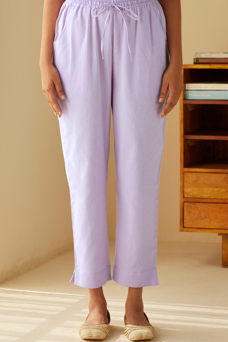 Purple Handcrafted Cotton Flax Narrow Pants