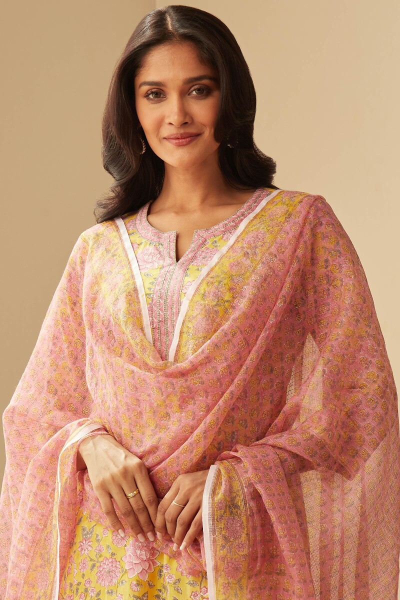 Pink Hand Block-Printed Kota Dupatta