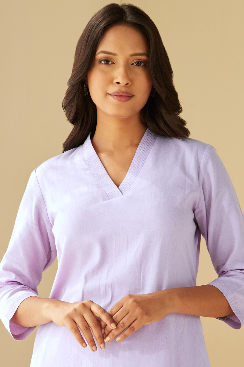 Purple Handcrafted Straight Cotton Flax Kurta