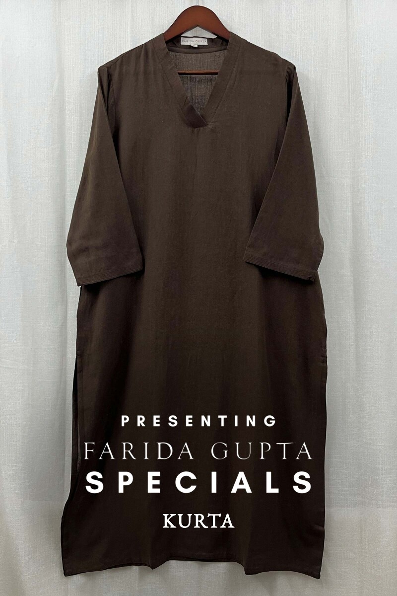 Dark Brown Handcrafted Straight Handloom Cotton Kurta