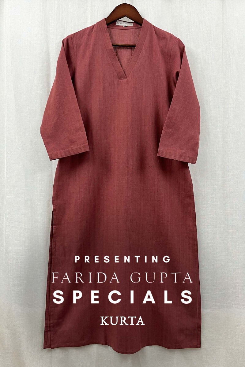 Mauve Handcrafted Straight Handloom Cotton Kurta