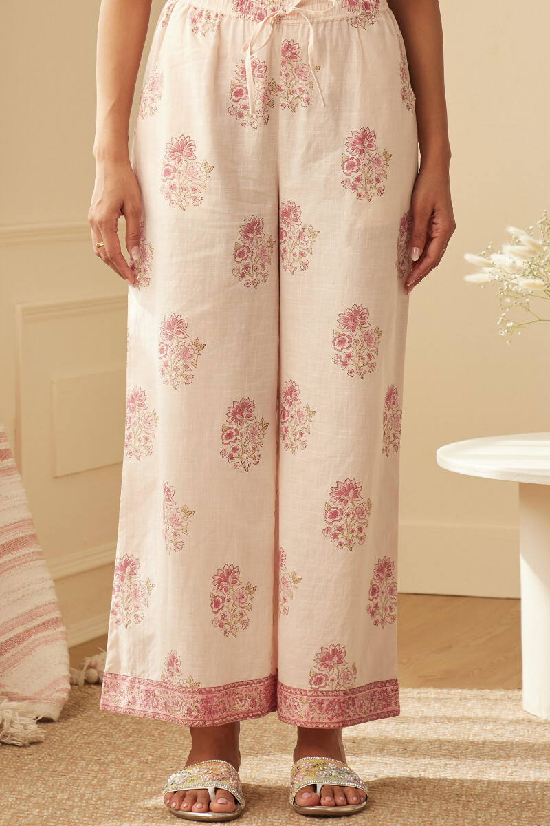 Light Pink Hand Block-Printed Cotton Slub Farsi
