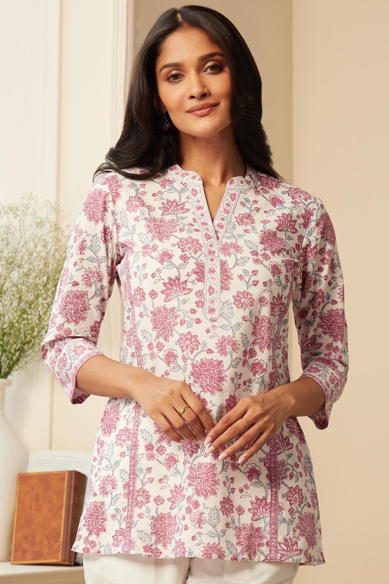 White Hand Block-Printed Cotton Top
