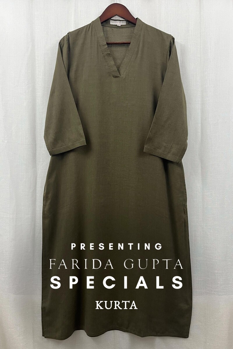 Dark Khaki Handcrafted Straight Handloom Cotton Kurta
