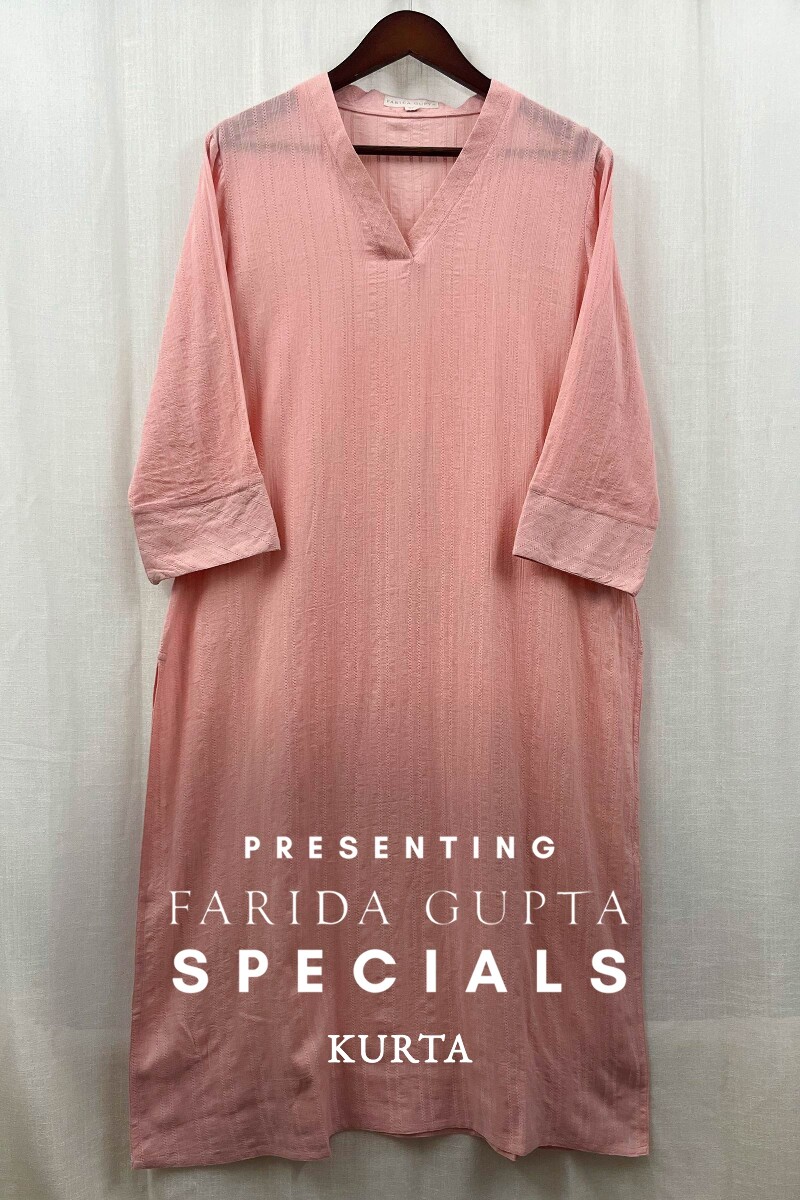 Peach Handcrafted Straight Cotton Dobby Kurta
