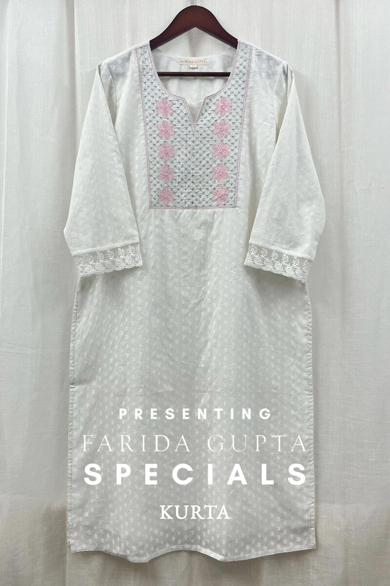 White Handcrafted Straight Chanderi Kurta