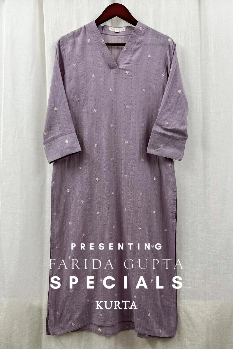 Light Purple Handcrafted Straight Cotton Kurta