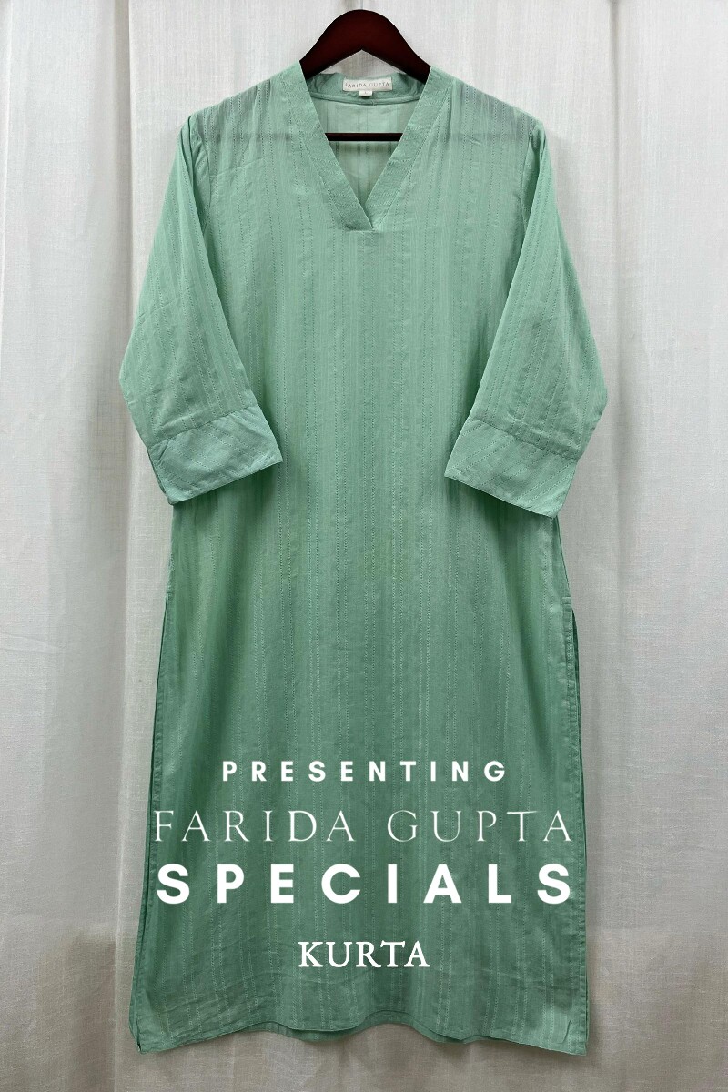 Mint Green Handcrafted Straight Cotton Kurta