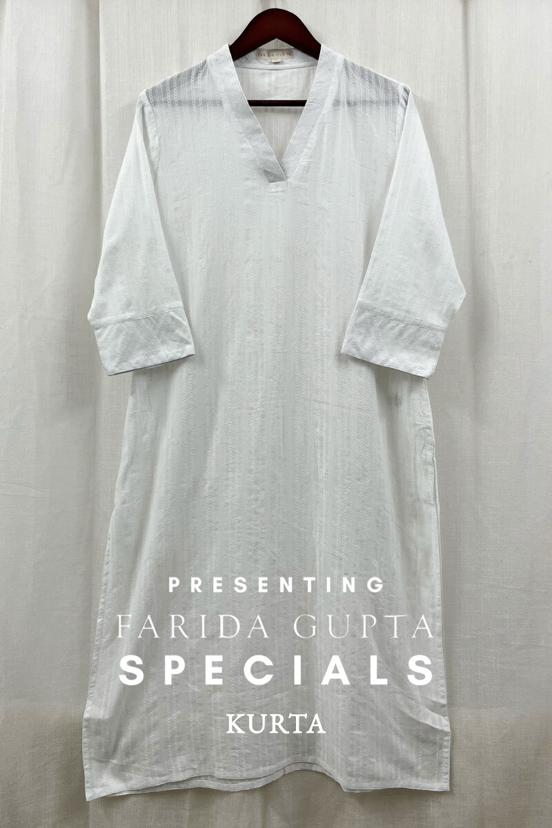White Handcrafted Straight Cotton Kurta