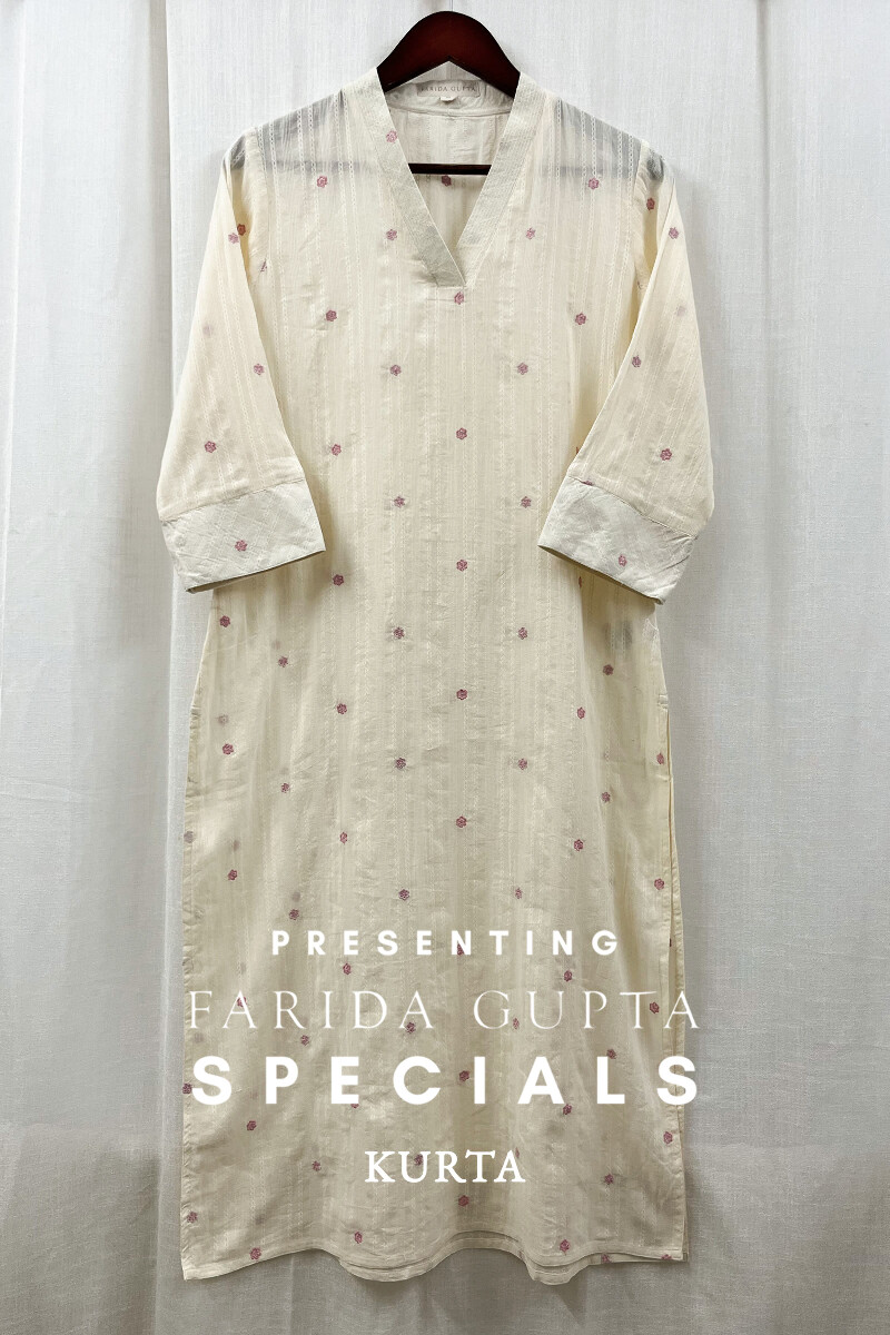 Cream Handcrafted Straight Cotton Kurta