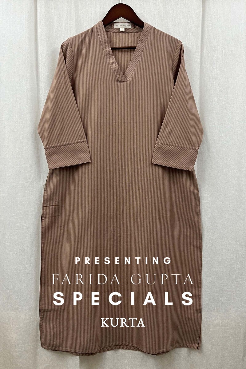 Brown Handcrafted Straight Handloom Cotton Kurta