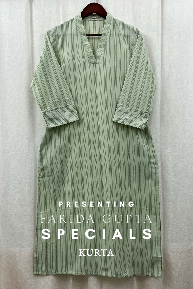 Mint Green Handcrafted Straight Handloom Cotton Kurta