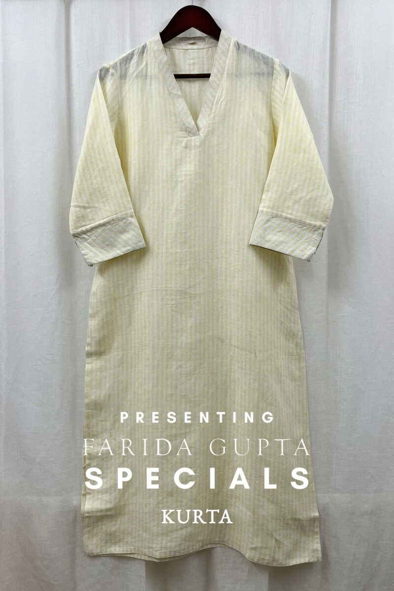 Yellow Handcrafted Straight Pure Linen Kurta