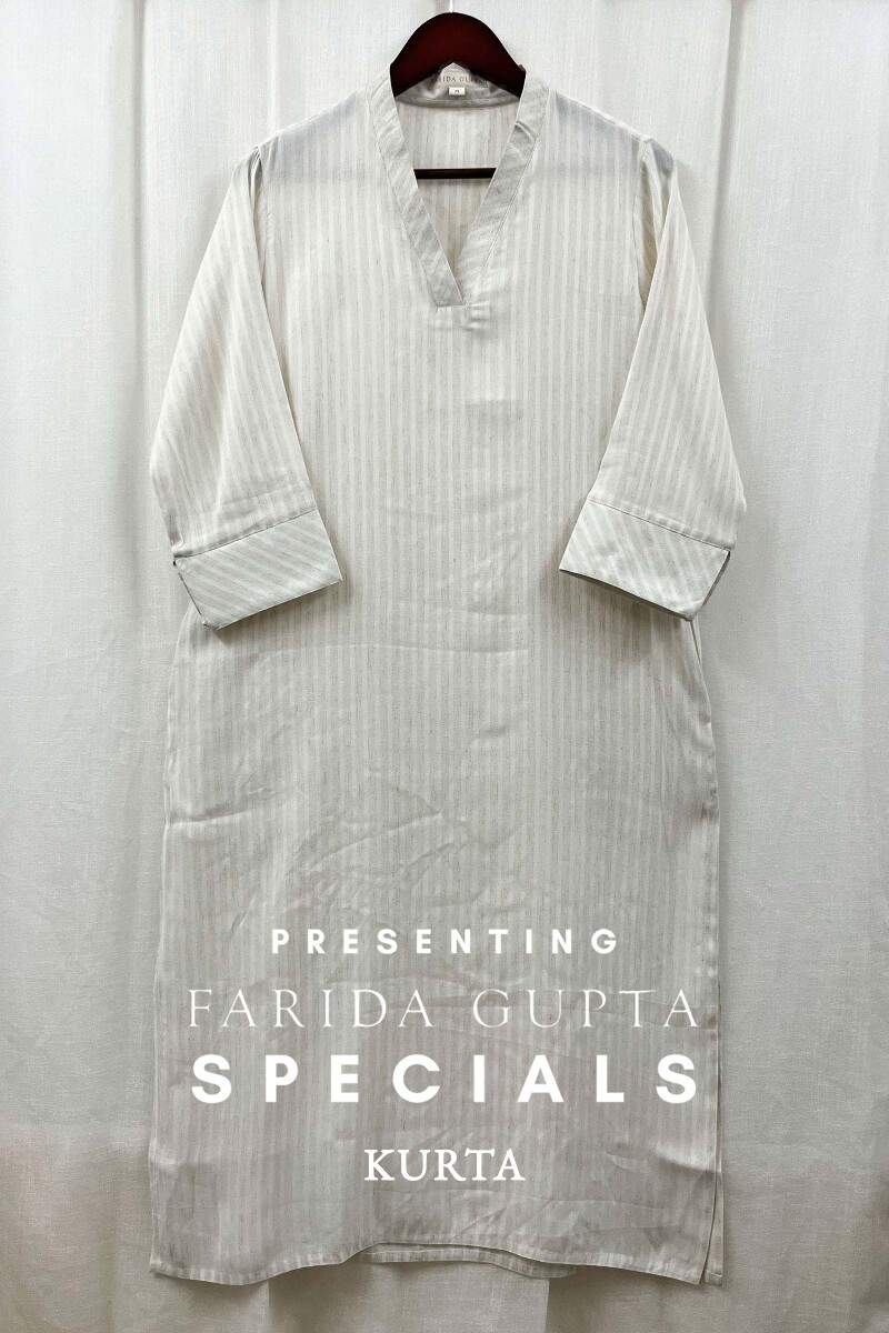 Off-White Handcrafted Straight Handloom Cotton Kurta