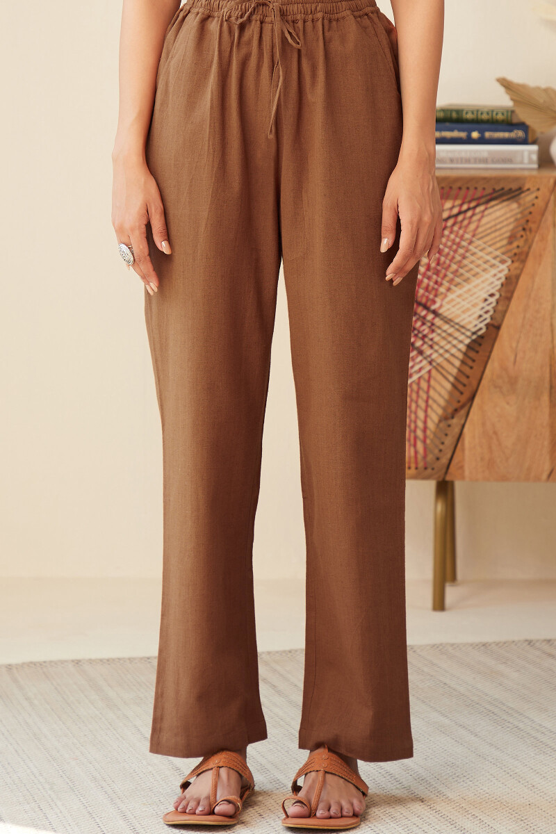 Buy Rust Orange Handcrafted Cotton Linen Pants for Women FGPT24 08 Farida Gupta