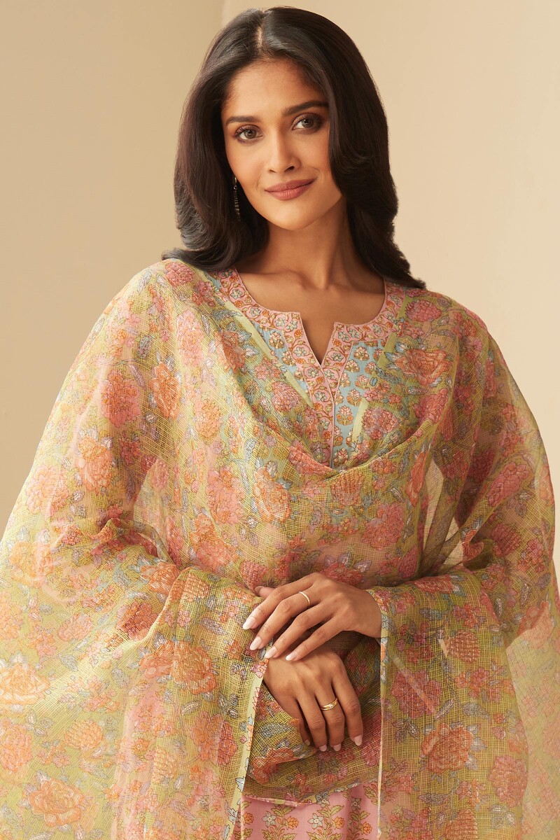 Green Hand Printed Kota Dupatta