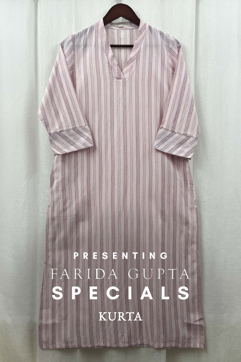 Light Pink Handcrafted Straight Handloom Cotton Kurta