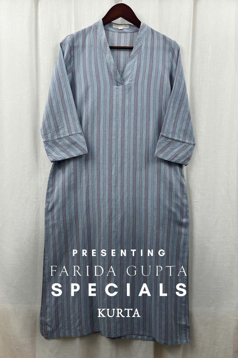 Blue Handcrafted Straight Handloom Cotton Kurta