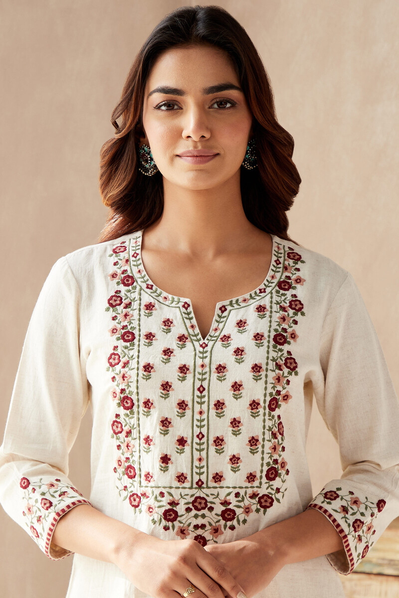 Off-White Handcrafted Straight Cotton Linen Kurta
