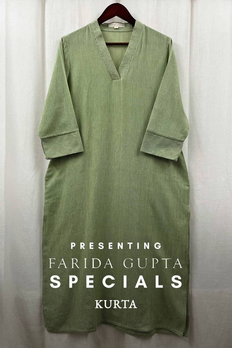 Green Handcrafted Straight Handloom Cotton Kurta