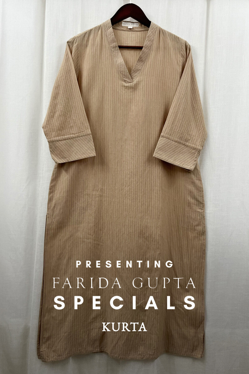 Beige Handcrafted Straight Handloom Cotton Kurta