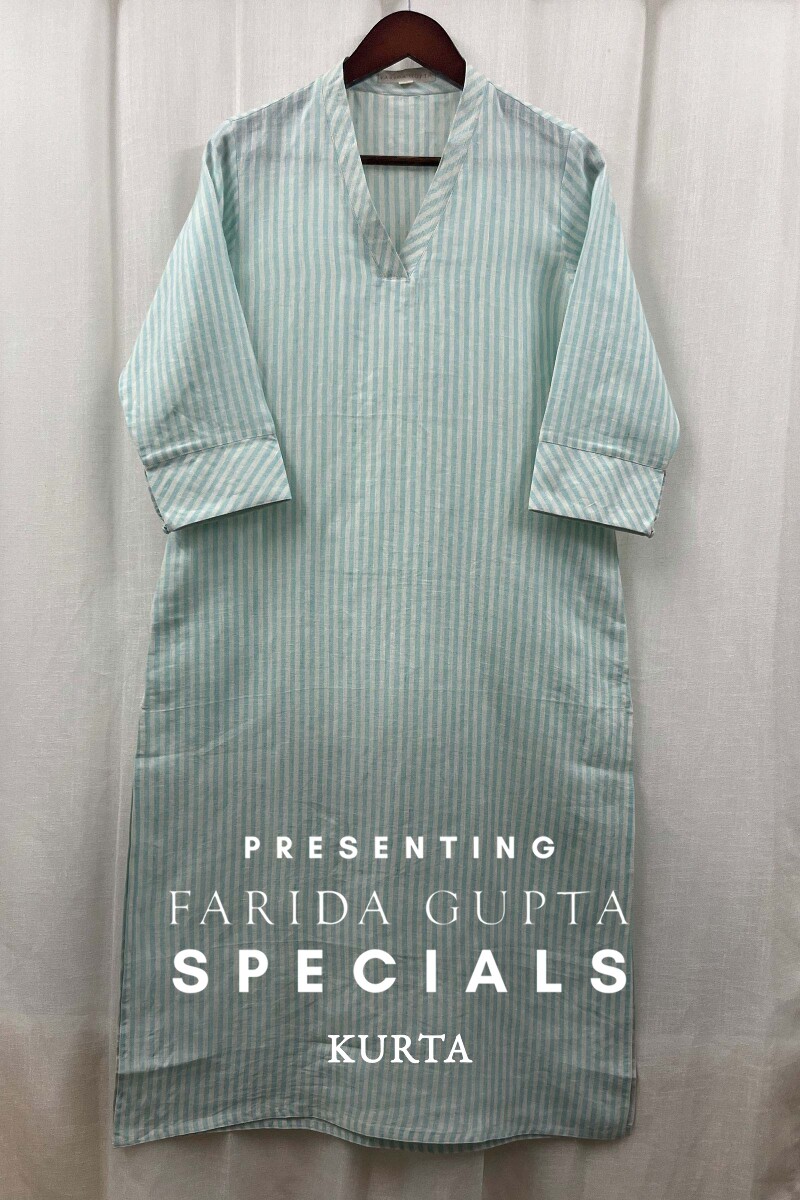 Sky Blue Handcrafted Straight Handloom Cotton Kurta