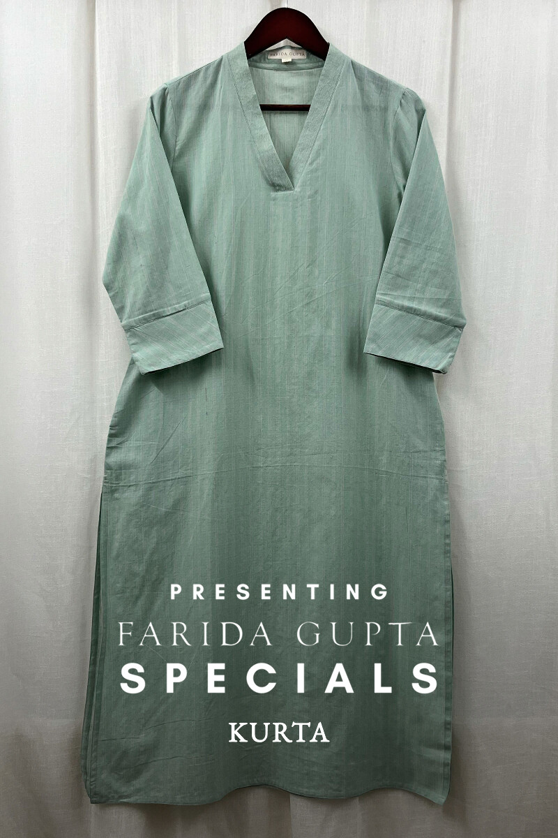 Mint Green Handcrafted Straight Handloom Cotton Kurta