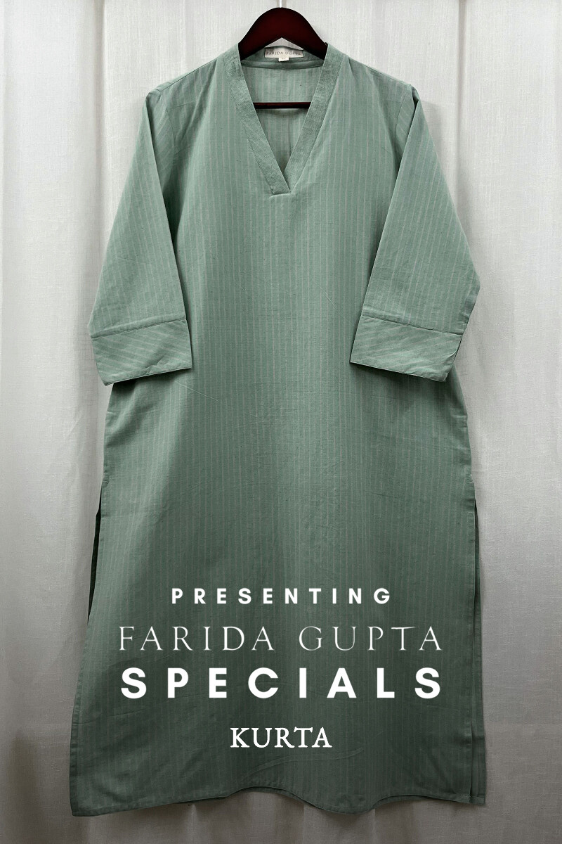 Mint Green Handcrafted Straight Handloom Cotton Kurta