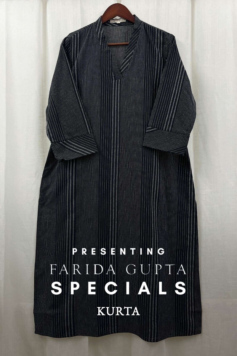 Black Handcrafted Straight Handloom Cotton Kurta