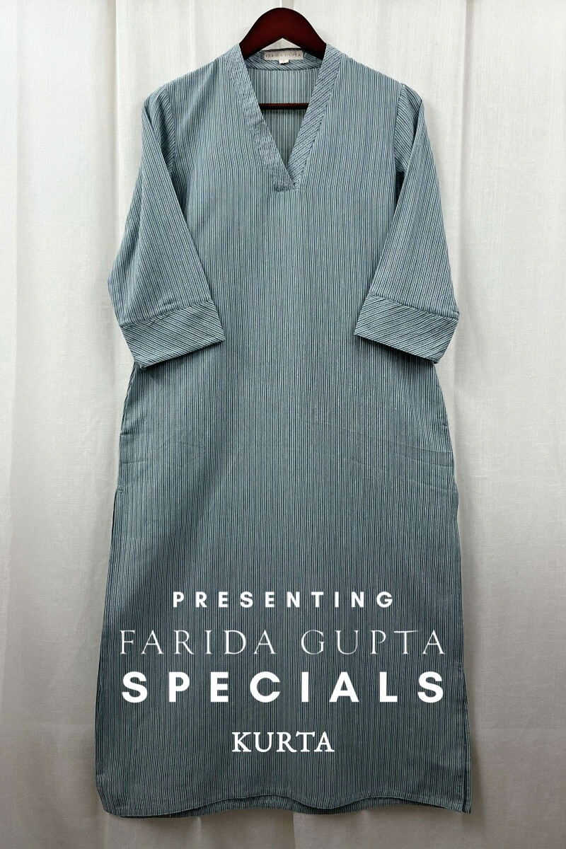 Teal Handcrafted Straight Handloom Cotton Kurta