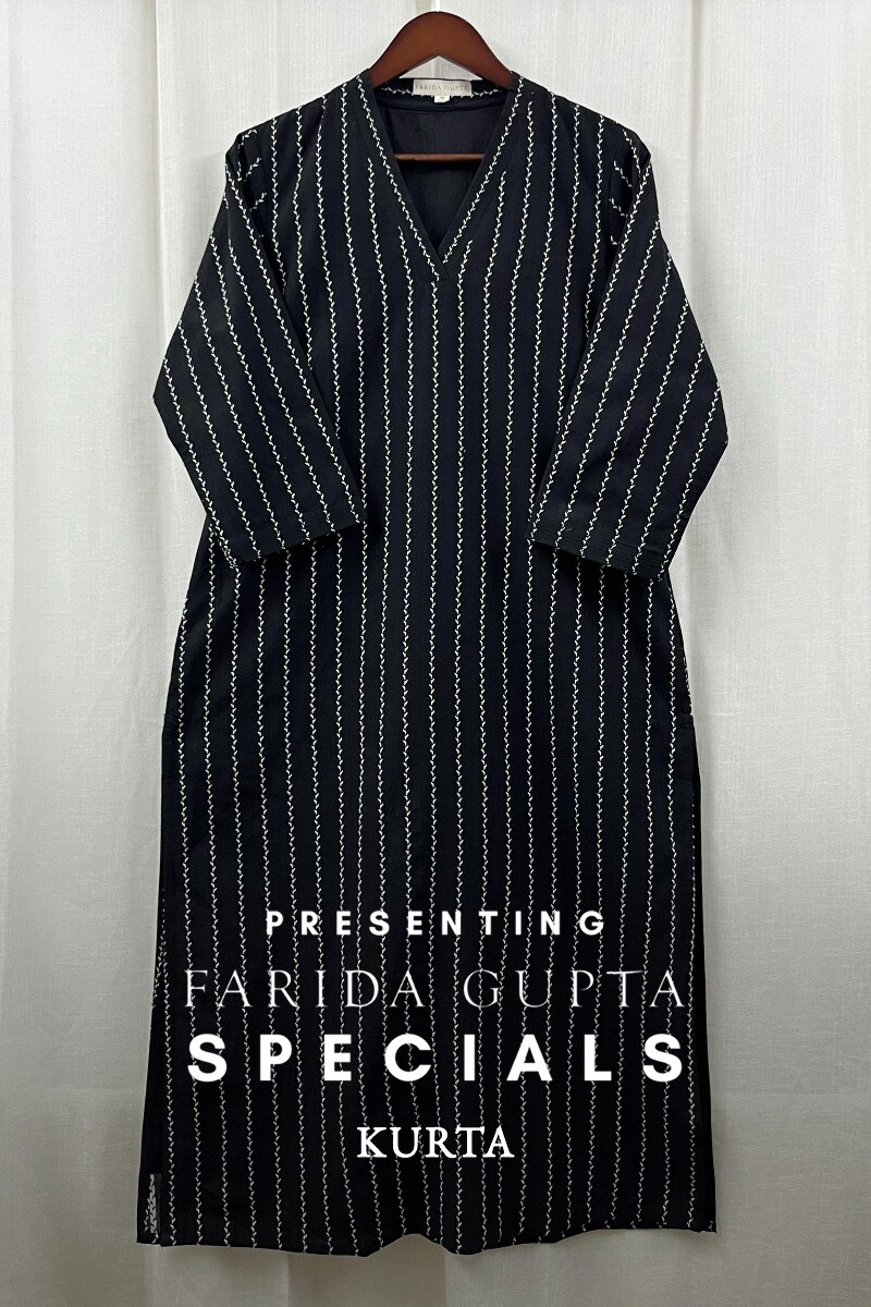 Black Handcrafted Straight Handloom Cotton Kurta