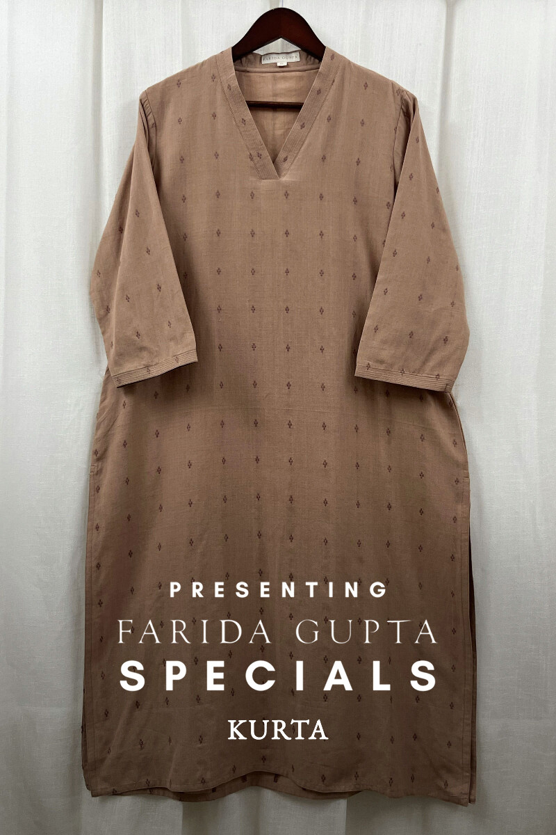 Brown Handcrafted Straight Handloom Cotton Kurta