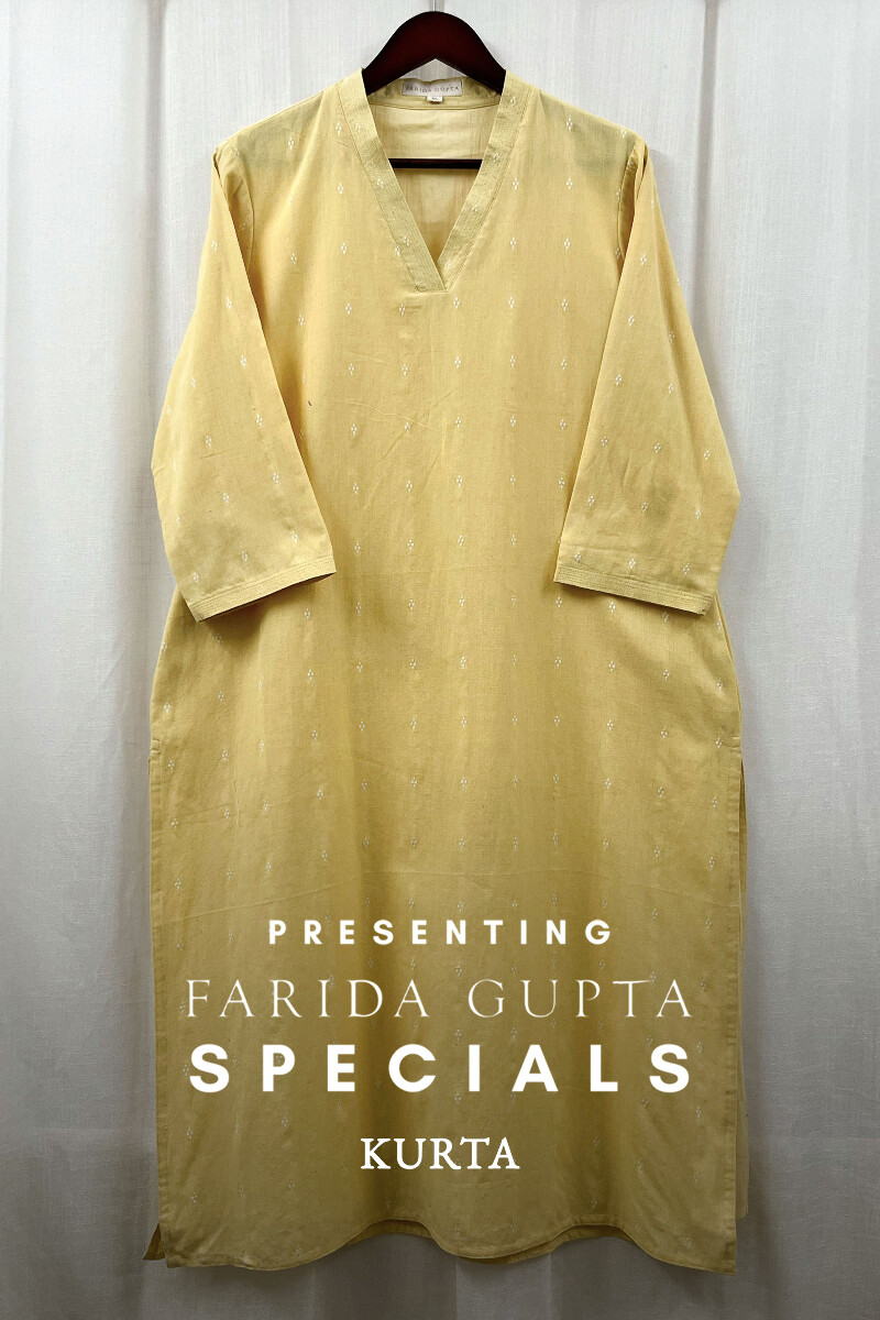 Yellow Handcrafted Straight Handloom Cotton Kurta