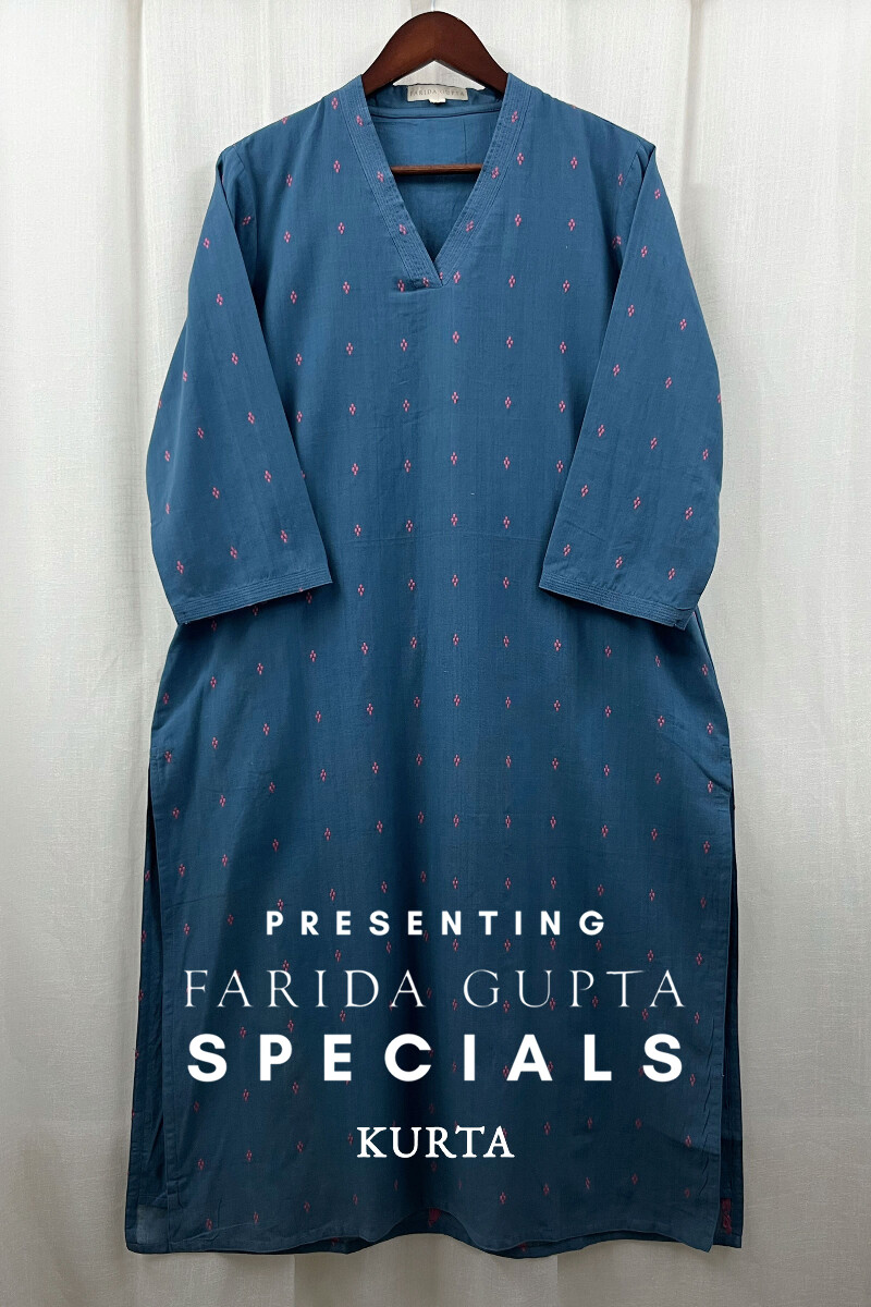 Blue Handcrafted Straight Handloom Cotton Kurta