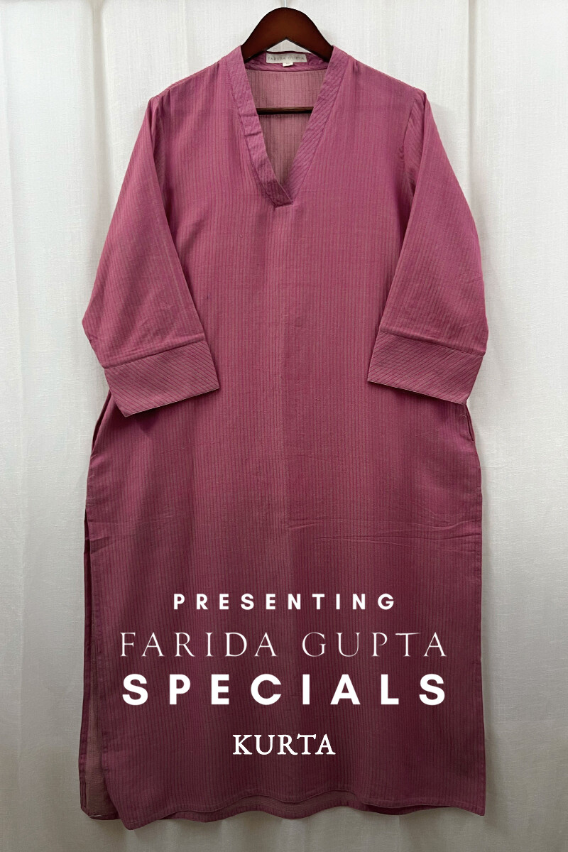 Dark Pink Handcrafted Straight Handloom Cotton Kurta