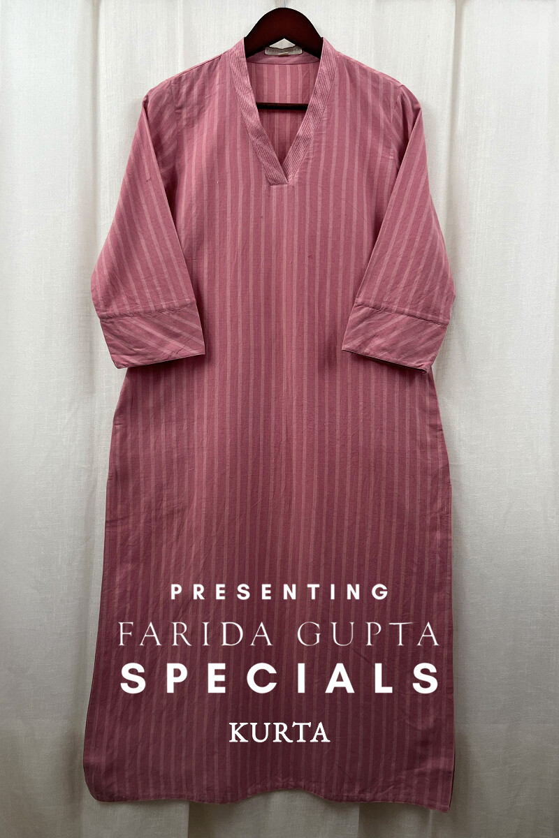 Pink Handcrafted Straight Handloom Cotton Kurta