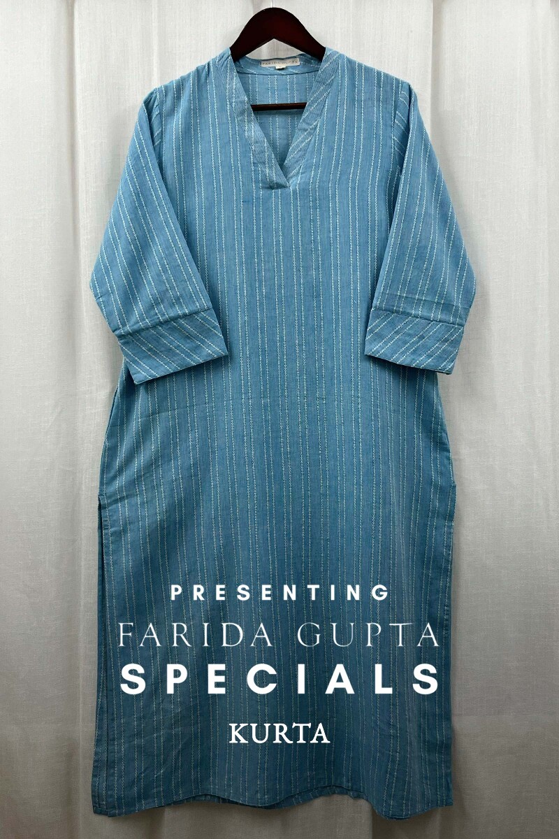Sky Blue Handcrafted Straight Handloom Cotton Kurta