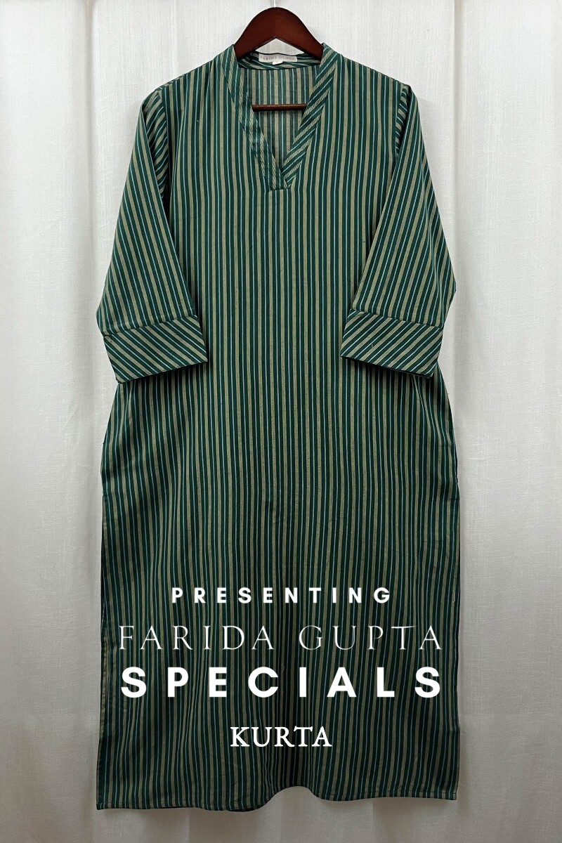 Green Handcrafted Straight Handloom Cotton Kurta
