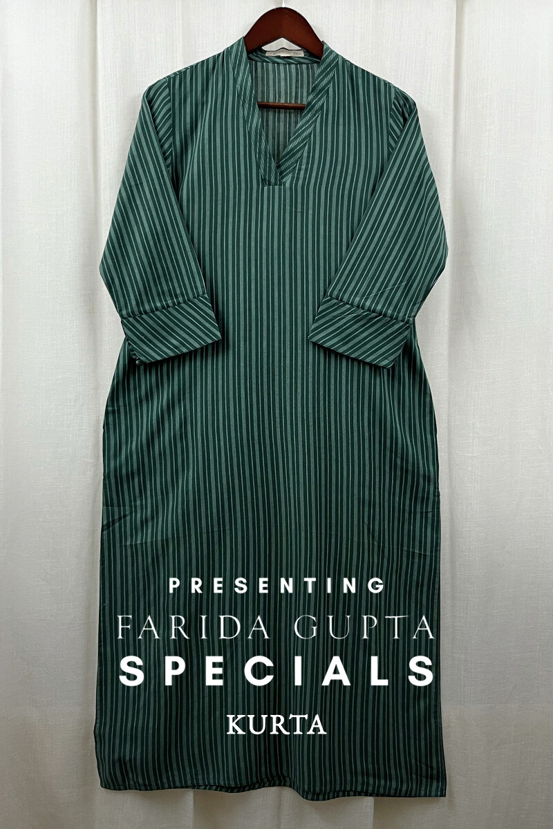 Dark Green Handcrafted Straight Handloom Cotton Kurta